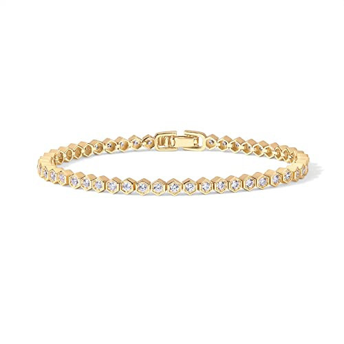 PAVOI 14K Yellow Gold Plated 2mm Cubic Zirconia Honeycomb Tennis Bracelet | Gold Bracelets for Women | 7.5 Inches | Amazon (US)