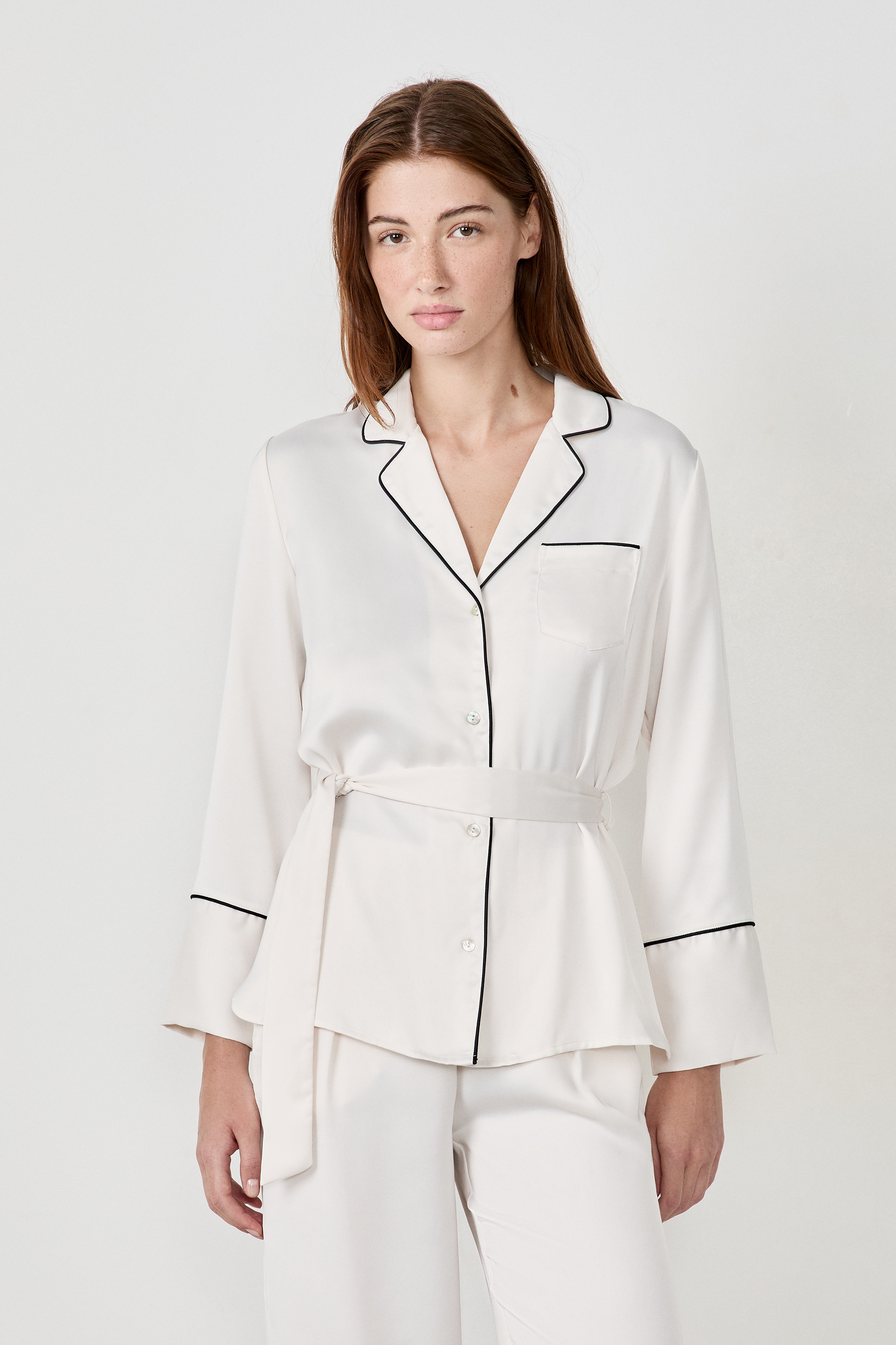 Chemise de pyjama satinée à nouer POLYESTER - ETAM | Etam FR