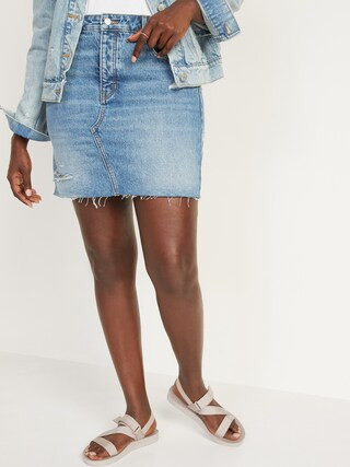 High-Waisted Button-Fly O.G.Straight Raw-Hem Jean Skirt | Old Navy (US)