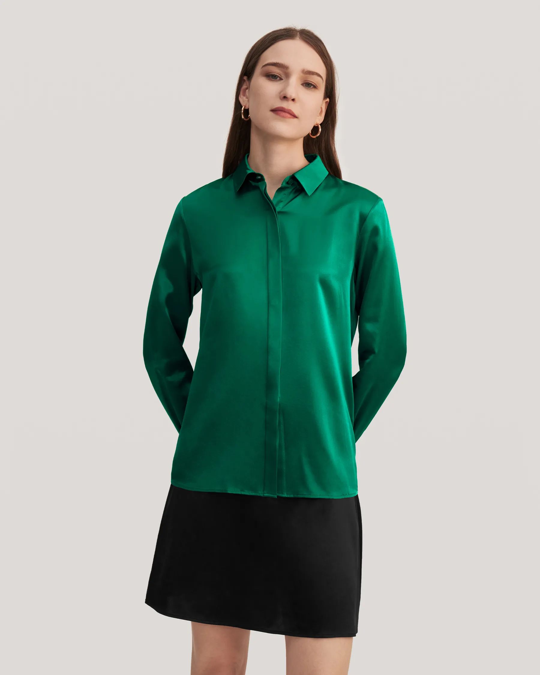 Basic Concealed Placket women Silk Shirt | LilySilk