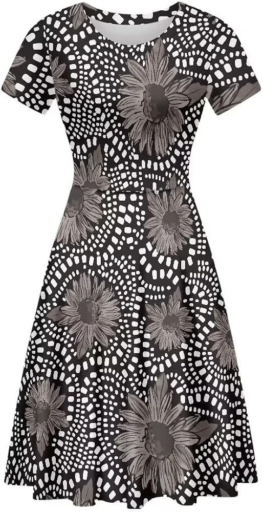 AmzPrint Women's Comfy Round Neck Short Sleeve Short Mini Swing Camo Dress Casual Camouflage Dres... | Amazon (US)