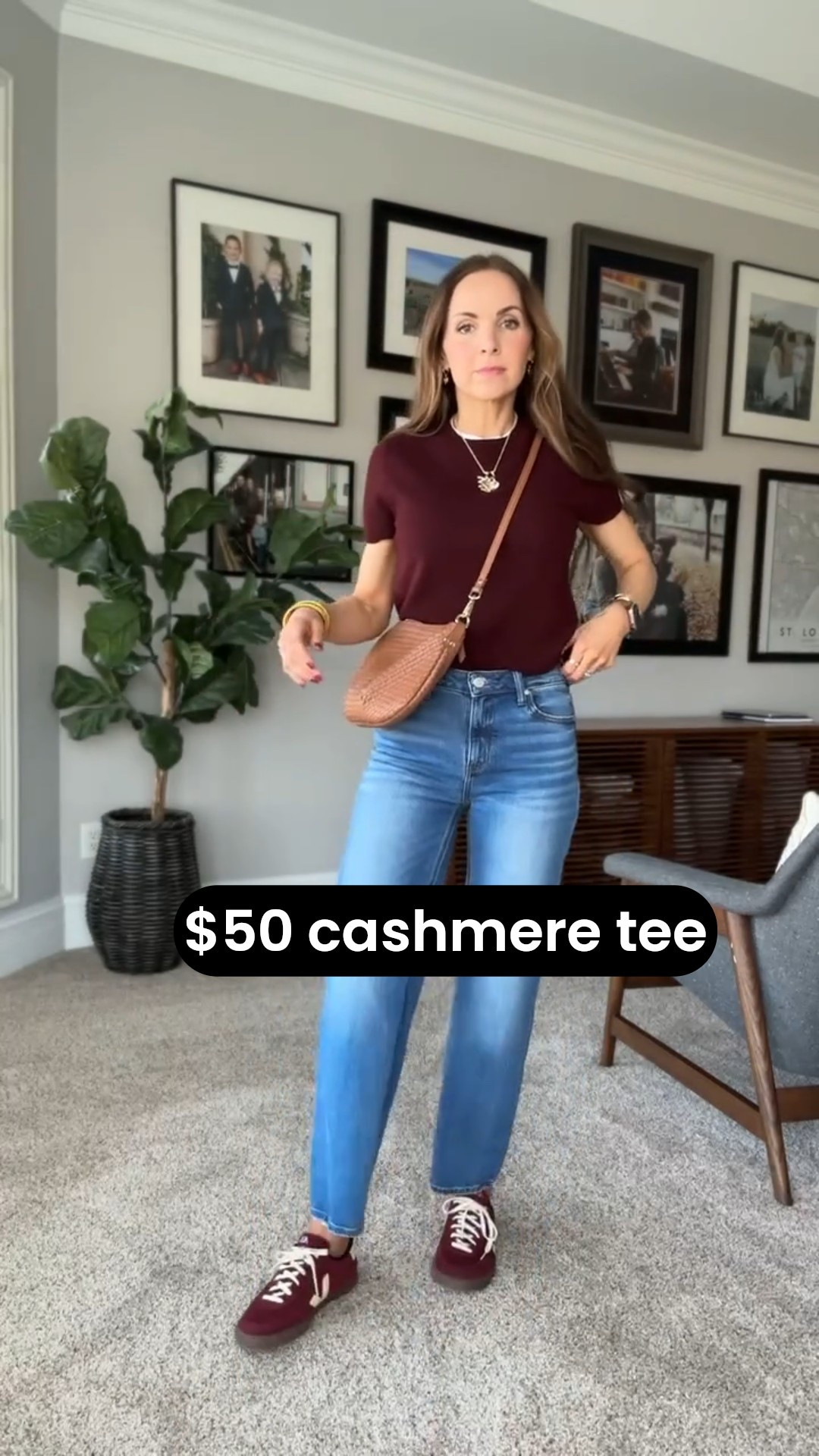 $50 cashmere @onequince tee (wearing a medium) paired with their $50 Bella jeans (wearing my true size 26 in a 28 inseam, I am 5’6) 

#LTKootd