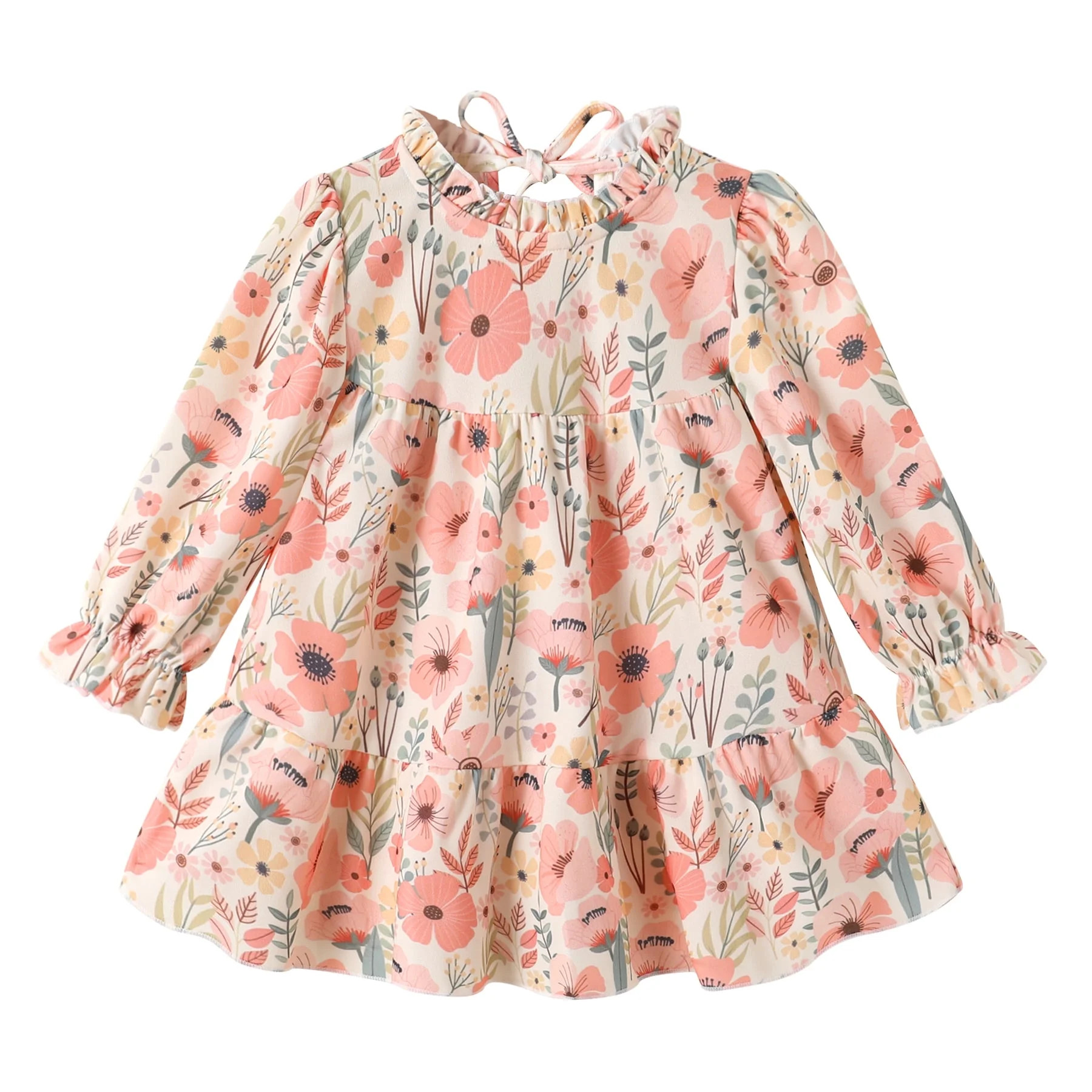Happy Town Toddler Baby Girls Dress Floral Ruffled Dress Girls Casual Fall Winter Clothes | Walmart (US)