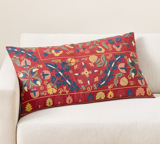 Alessia Suzani Lumbar Pillow Cover, 20" x 36" | Pottery Barn (US)