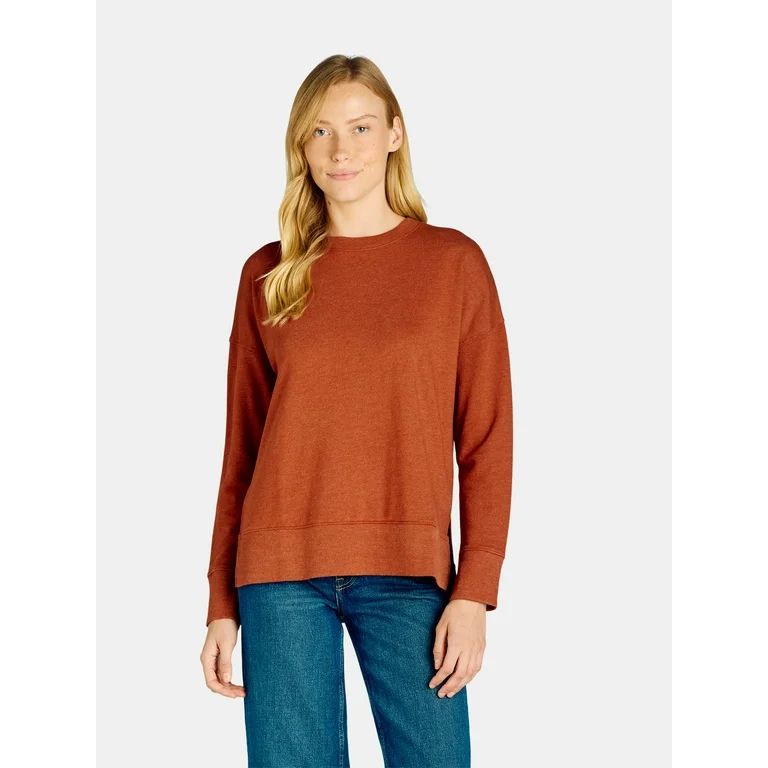 Time and Tru Women’s and Women's Plus Crewneck Sweatshirt with High-Low Hem, Sizes XS-4X | Walmart (US)