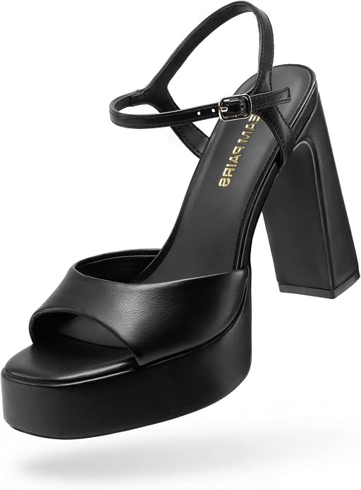DREAM PAIRS Platform High Heels for Women | Square Toe Chunky High Heels Ankle Strap Sandals for ... | Amazon (US)