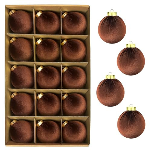 Brown Velvet Balls Ornaments for Christmas Tree 15 PCS, Big Shatterproof Neutral Christmas Bulbs Ornaments Set-Decorative Hanging Baubles, Flocked Classic Decorations for Holiday(Dark Brown,3.15 Inch) | Amazon (US)