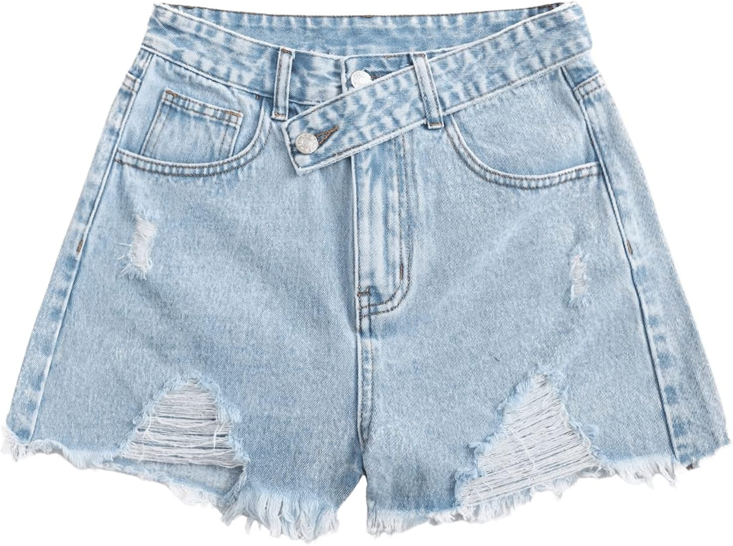 SweatyRocks Women's Casual High Waist Raw Hem Ripped Denim Jean Shorts with Pocket Vintage Light ... | Amazon (US)