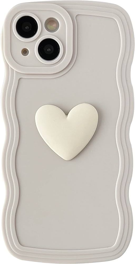 Caseative Cute 3D Love Heart Curly Wave Frame Soft Compatible with iPhone Case (White,iPhone 14 P... | Amazon (US)
