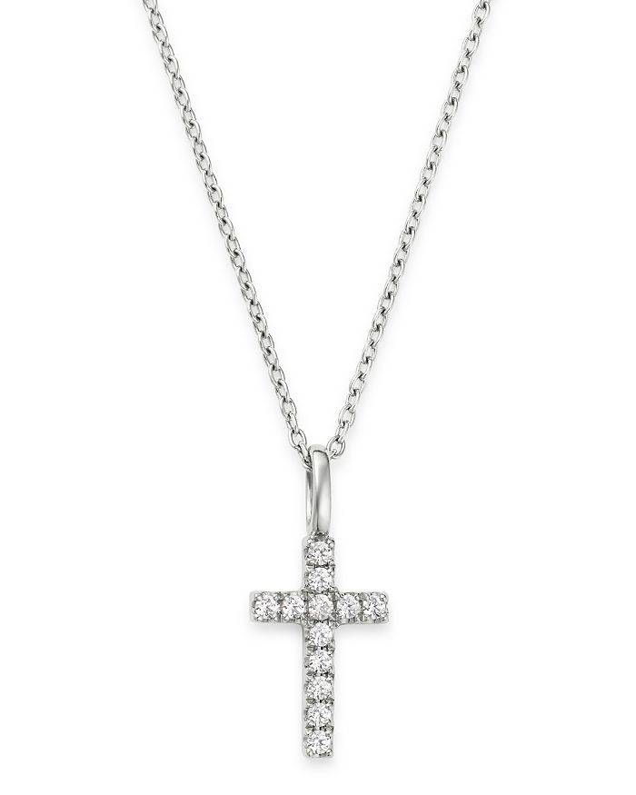 Micro-Pavé Diamond Mini Cross Necklace in 14K White Gold, 0.08 ct. t.w. - 100% Exclusive | Bloomingdale's (US)