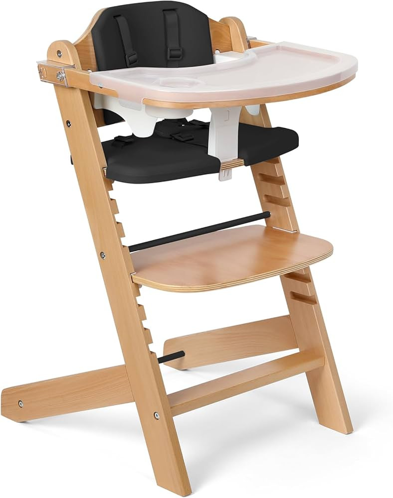 Cowiewie Natural Wooden High Chair for Babies & Toddlers 3-Tier Remove & 2 Adjustable Tray, 8 Adj... | Amazon (US)