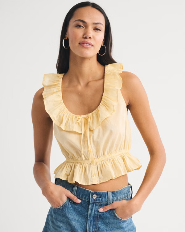 Ruffle Scoopneck Button-Through Tank | Abercrombie & Fitch (US)