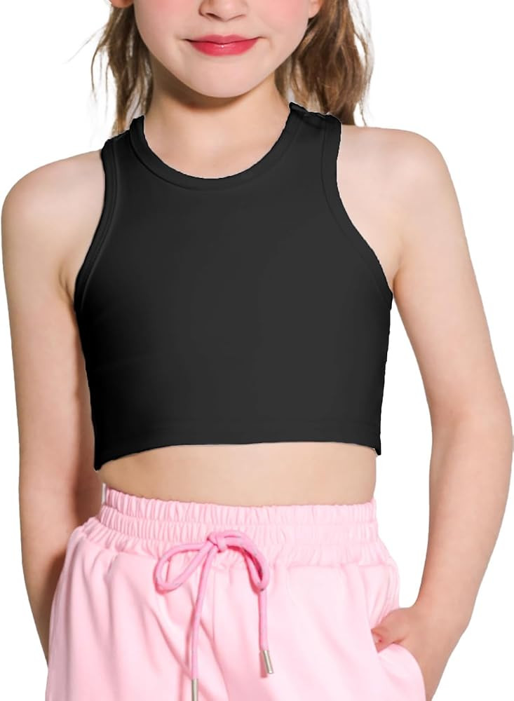 Girls Sports Bra Racerback Crop Tank Top for Kids High Neck Sleeveless Athletic Dance Top Teen 3-... | Amazon (US)