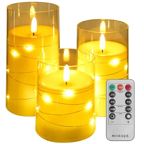 Flameless Candles,Battery Operated Candles LED Candles with Remote and Timer Flickering Flameless Candles for Romantic Ambiance and Home Halloween Decor Durable Acrylic Shell with Embedded Star String | Amazon (US)