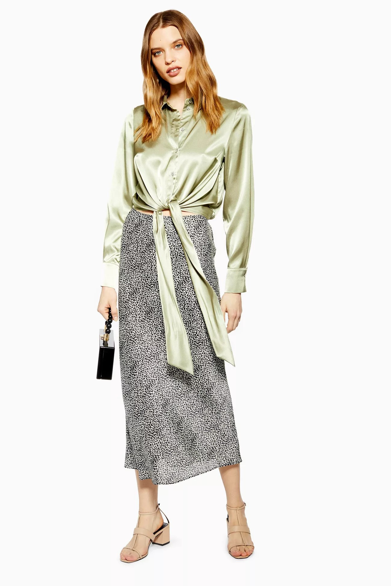 TALL Spot Satin Animal Bias Midi Skirt | Topshop US