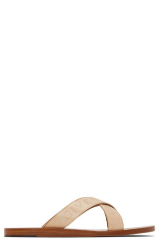 Beige Logo Cross Sandals | SSENSE 