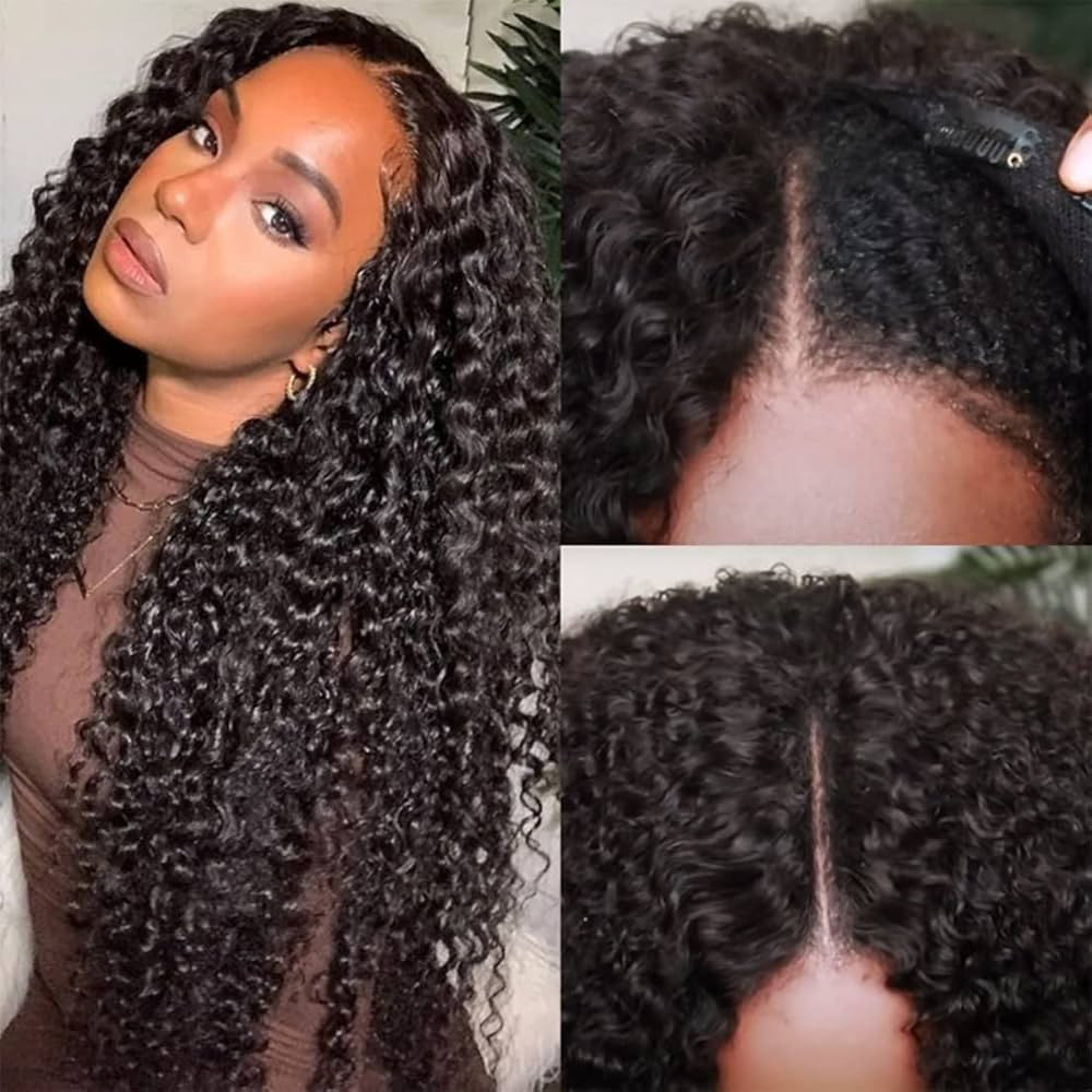 UNICE V Part Curly Wig Human Hair No Leave Out 180% Density Upgrade U part Wigs with Clips Gluele... | Amazon (US)