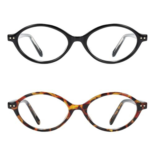 Slocyclub 2pack Oval Blue Light Blocking Glasses for Women Men, Small 90s Retro Oval Frame Bluelight Glasses for Gaming/Computer/Screen(Black and Whiskey Tortoise) | Amazon (US)
