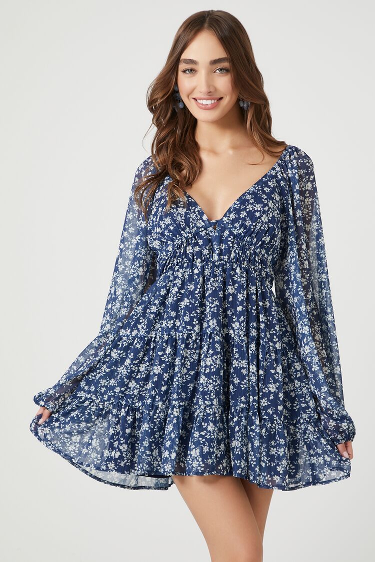 Floral Plunging Tiered Babydoll Dress | Forever 21