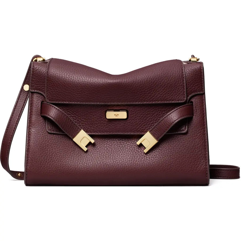 Tory Burch Large Lee Radziwill Pebble Leather Shoulder Bag in Dark Carmine at Nordstrom | Nordstrom