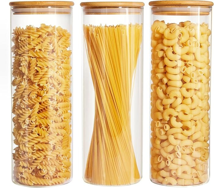 Glass Food Storage Jars with Lids[Set of 3], Perfect for Pasta, Cookies, Nuts, Coffee, Cereal, Fl... | Amazon (US)