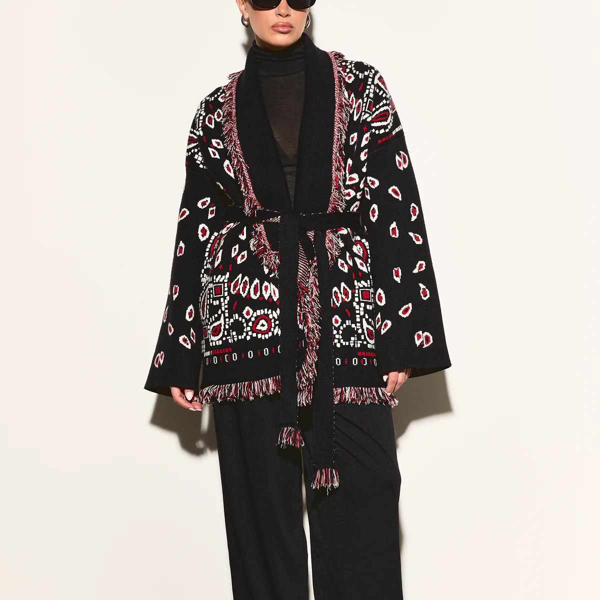 JAYLA Black Paisley Long Cardigan | Noughts and Kisses