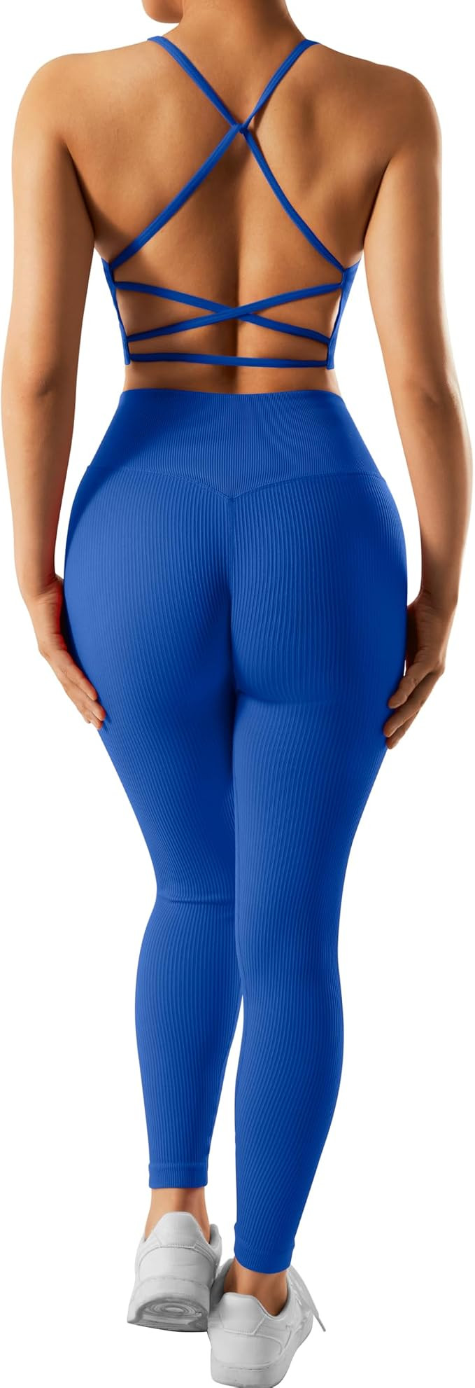 RXRXCOCO Ribbed Workout Sets for Women 2 Piece Backless Strappy Sports Bra Seamless Leggings Matc... | Amazon (US)