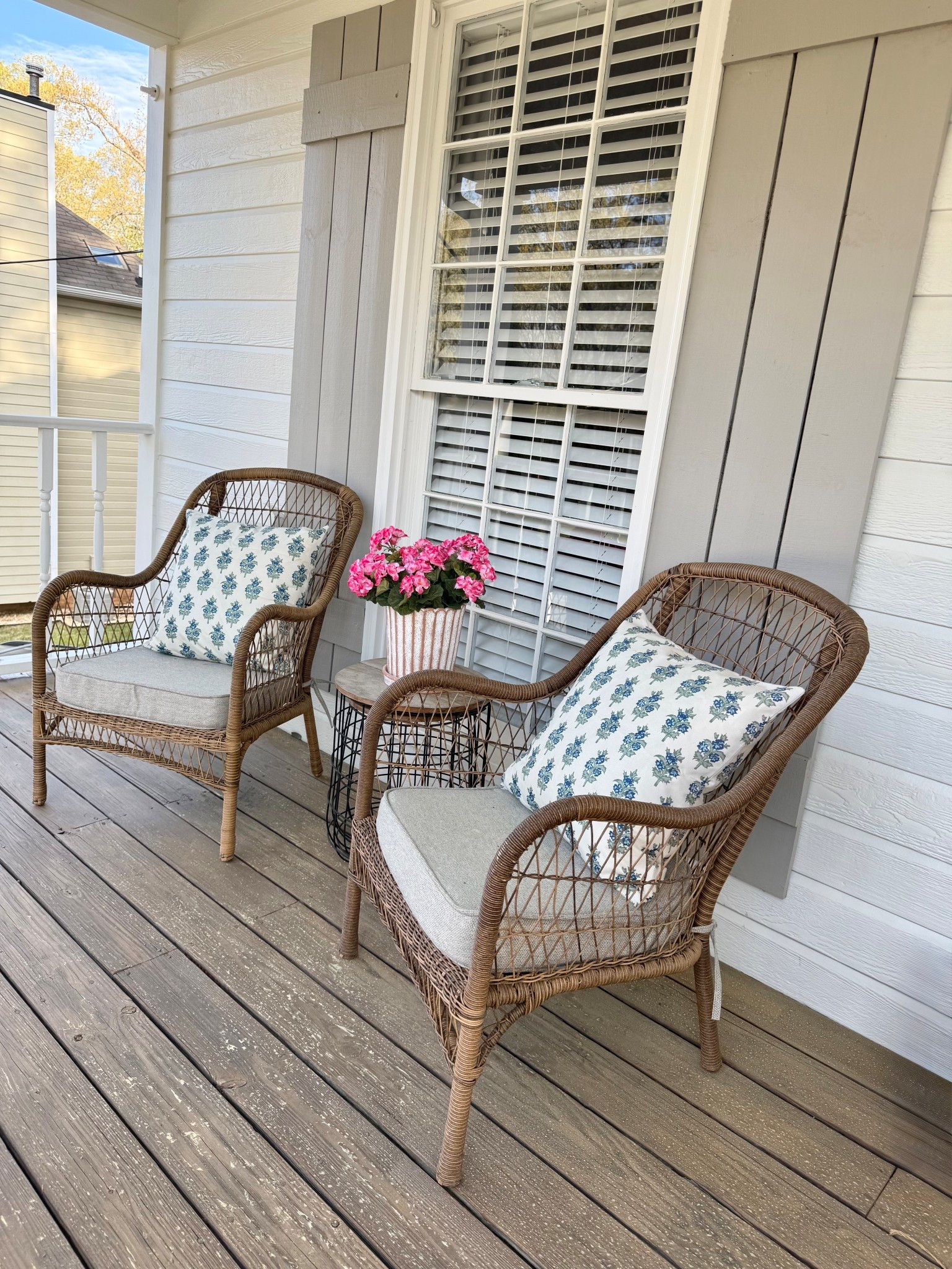 Front porch views: left side view 
Covered front porch

My exact chairs are several years old, but I linked up a similar option and they are on sale today 

#LTKHome #LTKmomlife #LTKSeasonal