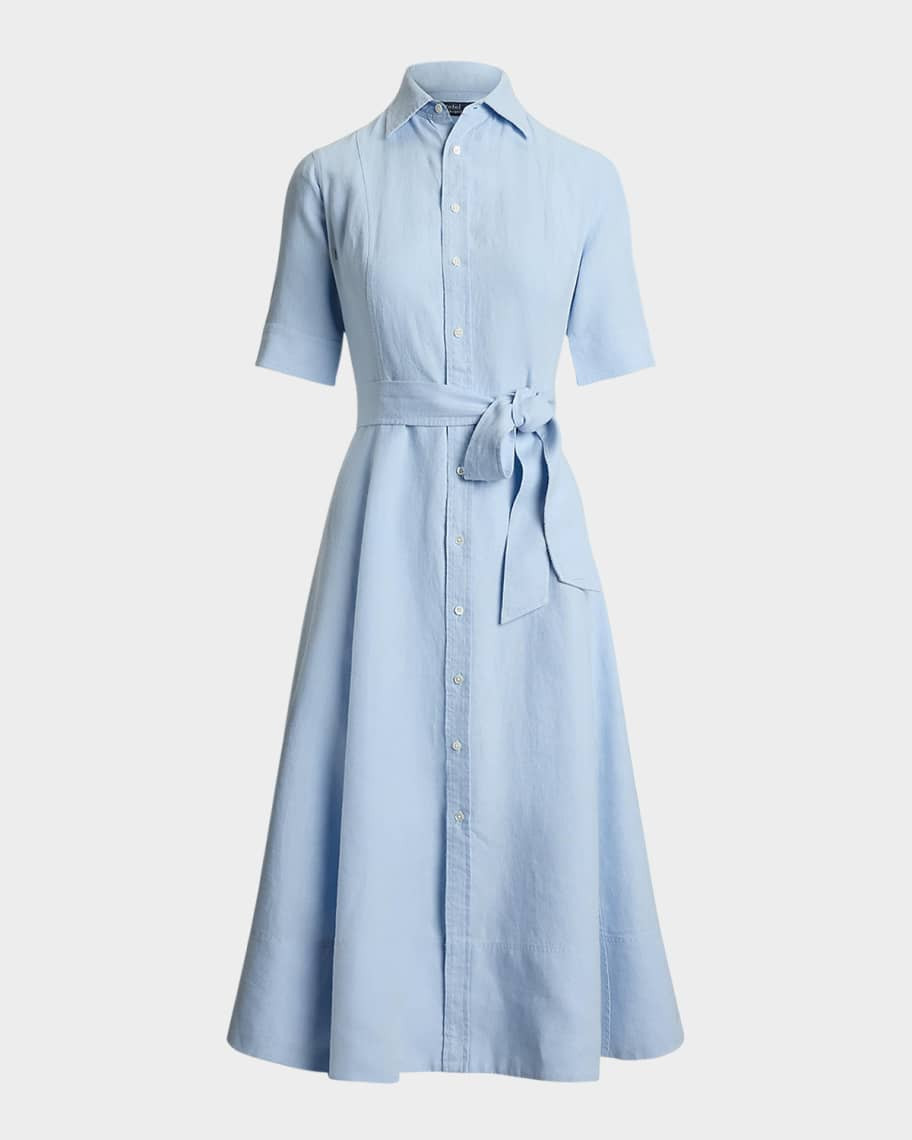 Polo Ralph Lauren Belted Linen A-Line Shirtdress | Neiman Marcus