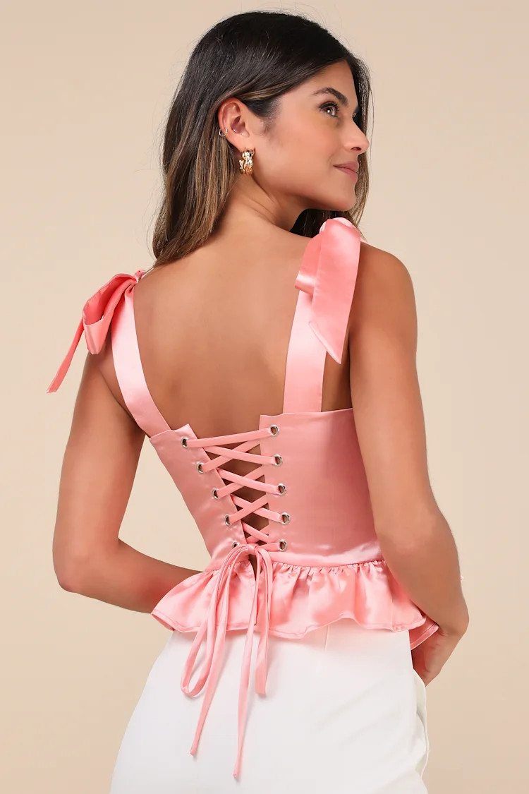 Coquettish Pink Lace-Up Bustier Top | Lulus