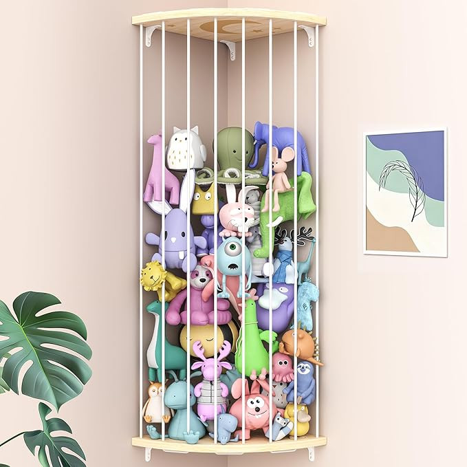 Corner Stuffed Animal Storage Zoo, Large Adjustable Solid Wood Plush Toy Organizer, Hanging Stuff... | Amazon (US)