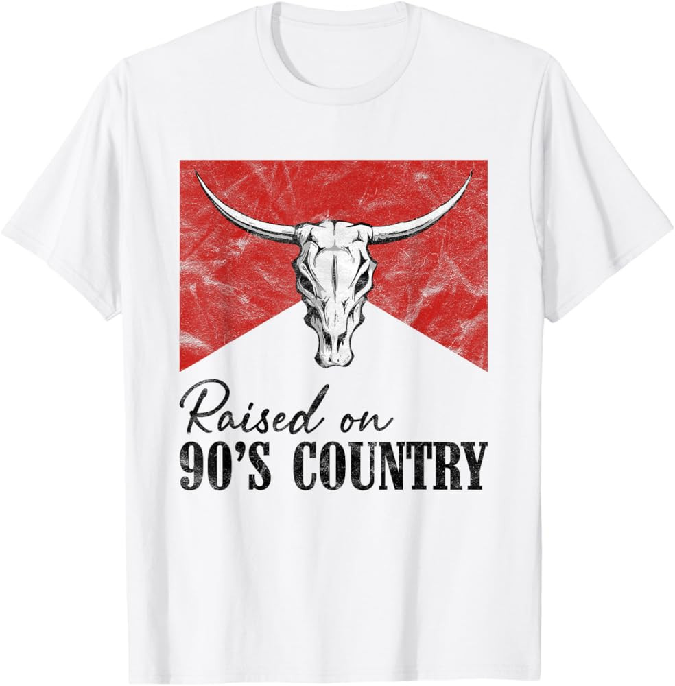 Vintage Western Bull Skull Raised On 90's Country Music T-Shirt | Amazon (US)