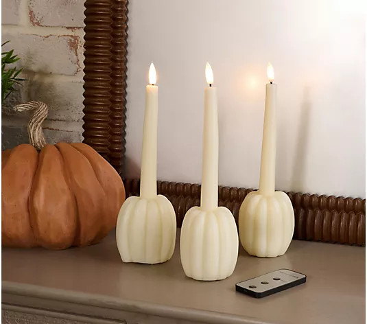S/3 Flameless Wax Pumpkin Taper Candles by Lauren McBride - QVC.com | QVC