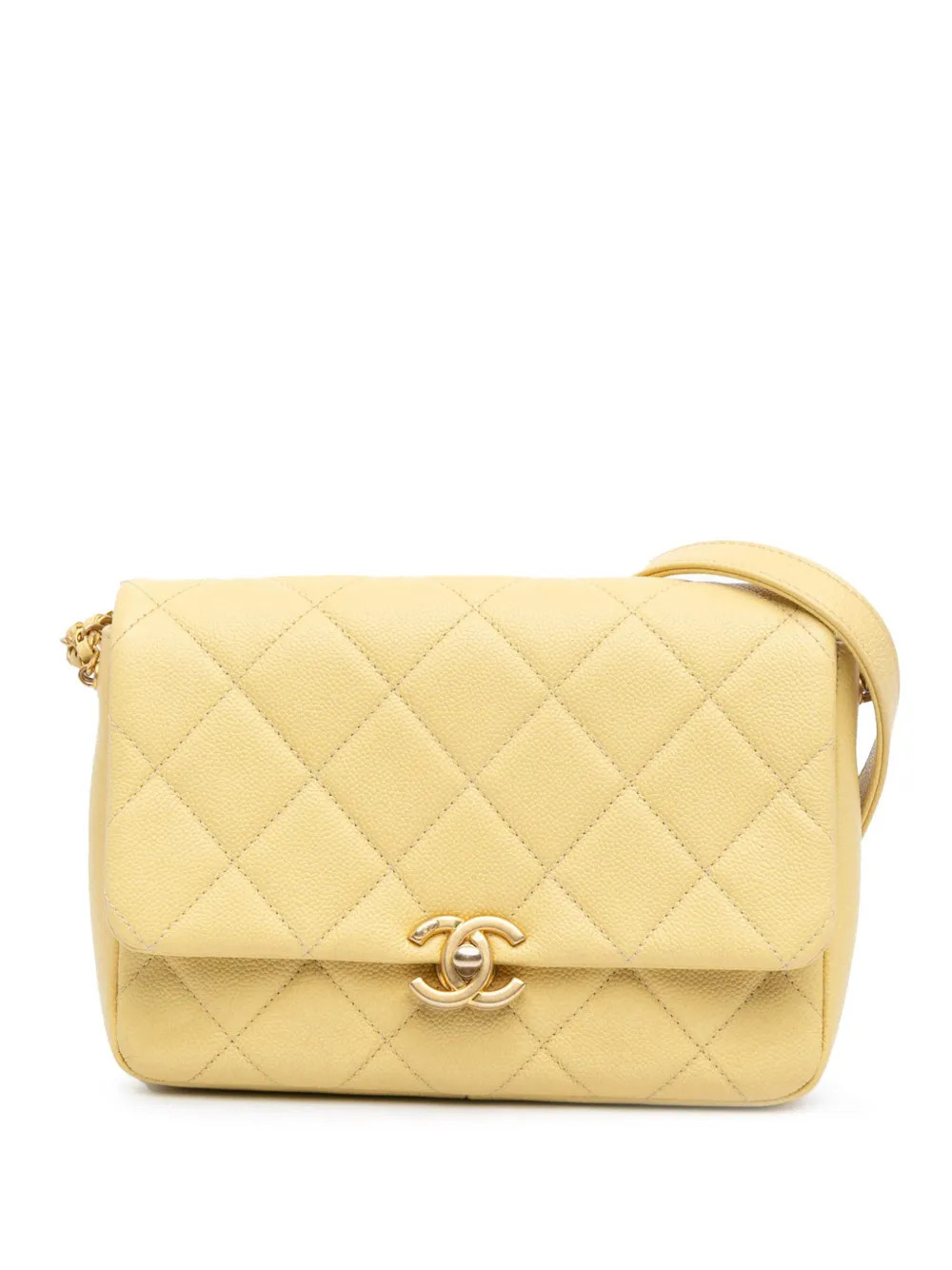 CHANEL Pre-Owned 2021-2024 Small Quilted Caviar Chain Melody Flap crossbody bag - Yellow | Farfetch Global