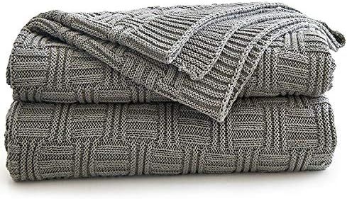 Longhui bedding Cotton Gray Cable Knit Throw Blanket for Couch Chairs Bed Beach, Home Decorative ... | Amazon (US)