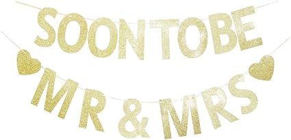 Soon to Be Mr & Mrs Gold Glitter Banner Sign Garland for Bridal Shower, Wedding Engagement, Bache... | Amazon (US)