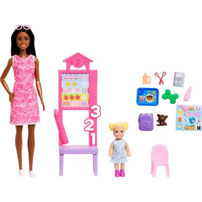 Barbie Careers Teacher Playset with Fashon Doll, Student Toddler Doll, Classroom Board & Accessories | Target