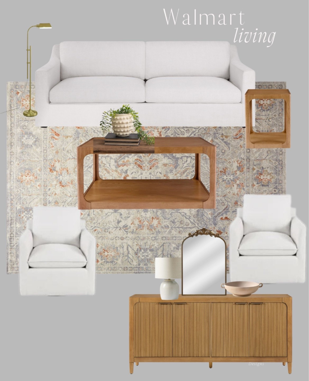 Walmart living room, pottery barn dupe, Anthropologie mirror dupe, sofa, accent chair, coffee table, sofa table, side table, blue area rug, traditional design, Walmart home decor 



#LTKFindsUnder100 #LTKSaleAlert #LTKHome