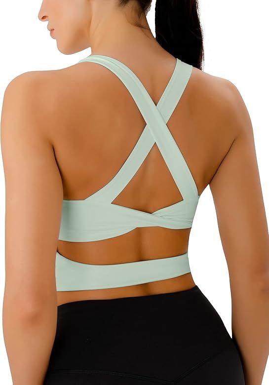 Sports Bras for Women Criss-Cross Back Padded Workout Tank Tops Medium Support Crop Tops for Wome... | Amazon (US)