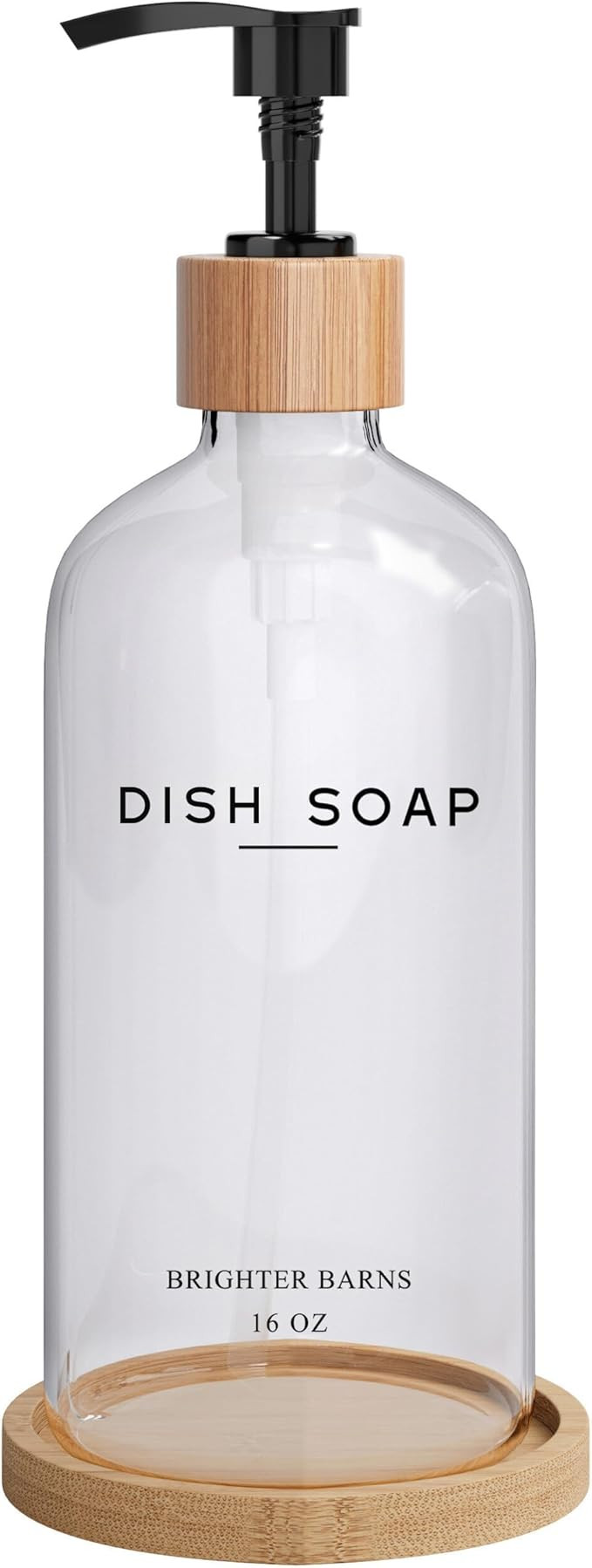 Clear Glass Dish Soap Dispenser by Brighter Barns - Kitchen Sink Set With Bamboo Tray - Modern De... | Amazon (US)