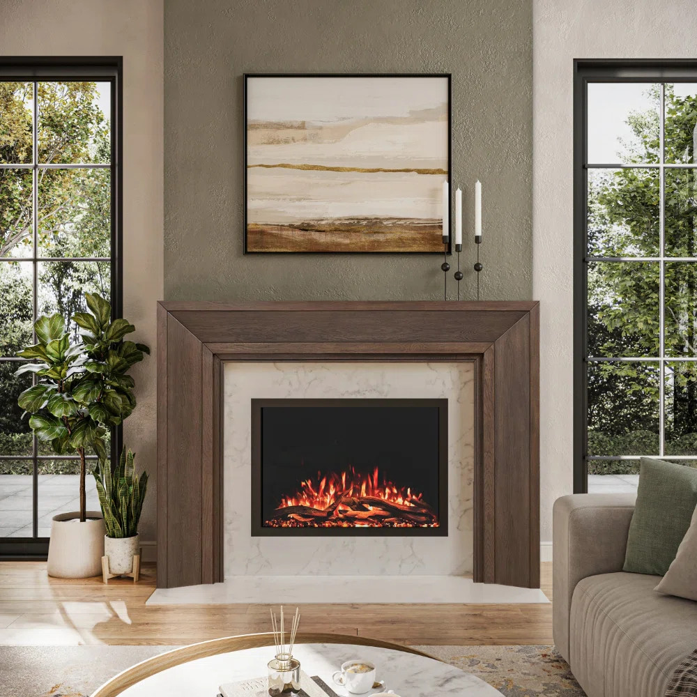 Modern Ember Everly Wood Fireplace Mantel Surround Overall Dimensions 72" x 54"- Interior Opening... | Wayfair North America
