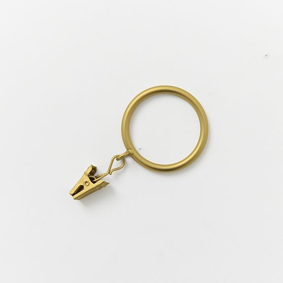 Thin Metal Curtain Rings with Clips, Antique Brass, Set of 7 | West Elm (US)