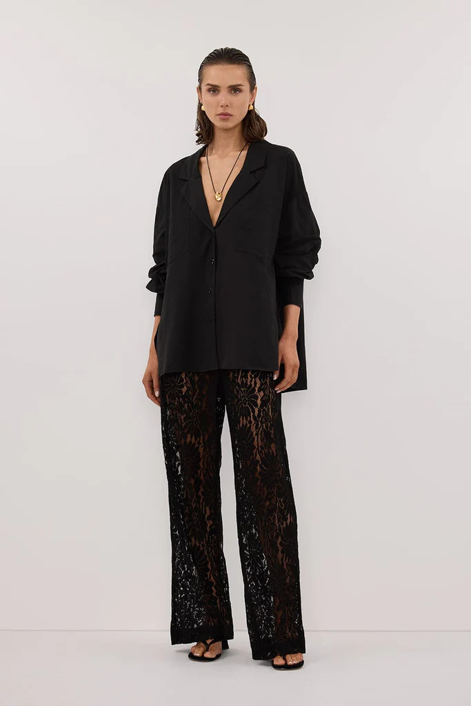 IRENE BLACK LONG SLEEVE NOTCH COLLAR SHIRT | DISSH