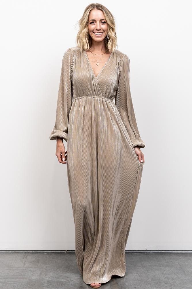 Venus Pleated Maxi Dress | Gold | Baltic Born