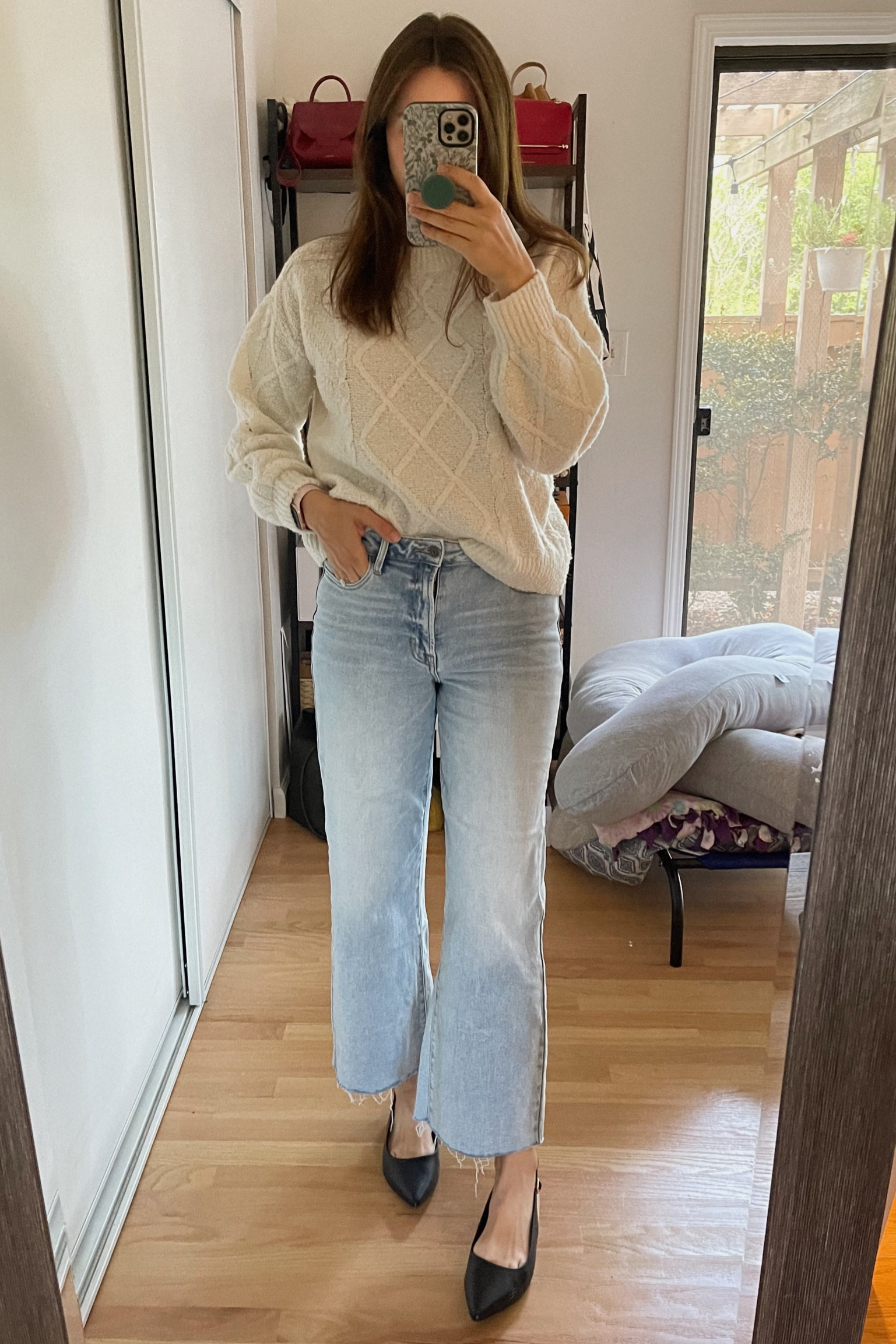 Sweater is lucky brand from a few years ago but loving these new slingback flats! Perfect transitional shoe from summer to fall. 

#fallstyle #sweaterweather #widelegjeans #slingbackflats #falloutfit #falloutfitjeans 

#LTKStyleTip #LTKSeasonal #LTKShoeCrush