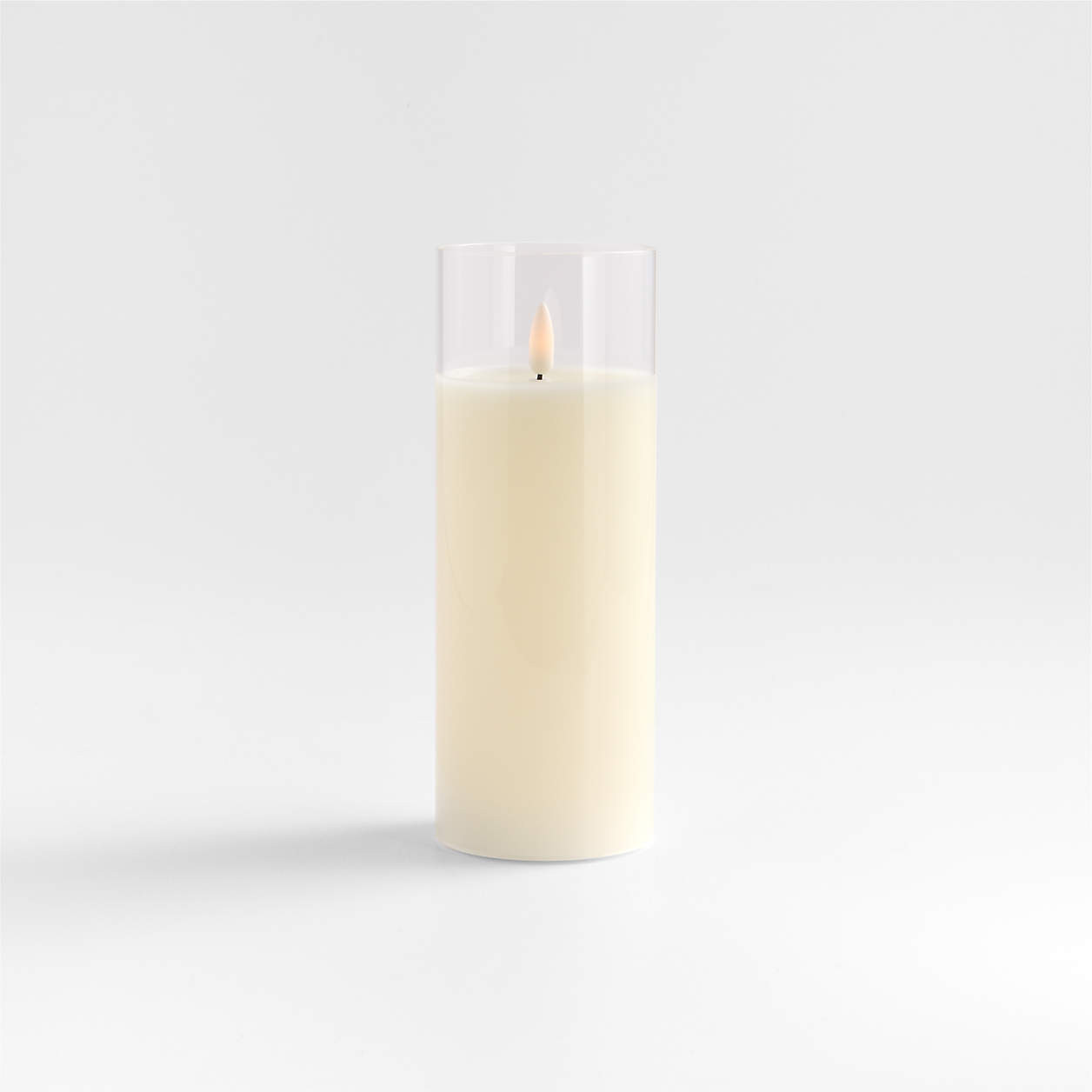 3"x6" Clear Glass Ivory Flameless Pillar Candle | Crate & Barrel | Crate & Barrel