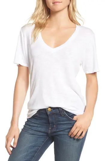 Women's Splendid V-Neck Slub Jersey Tee, Size X-Small - White | Nordstrom