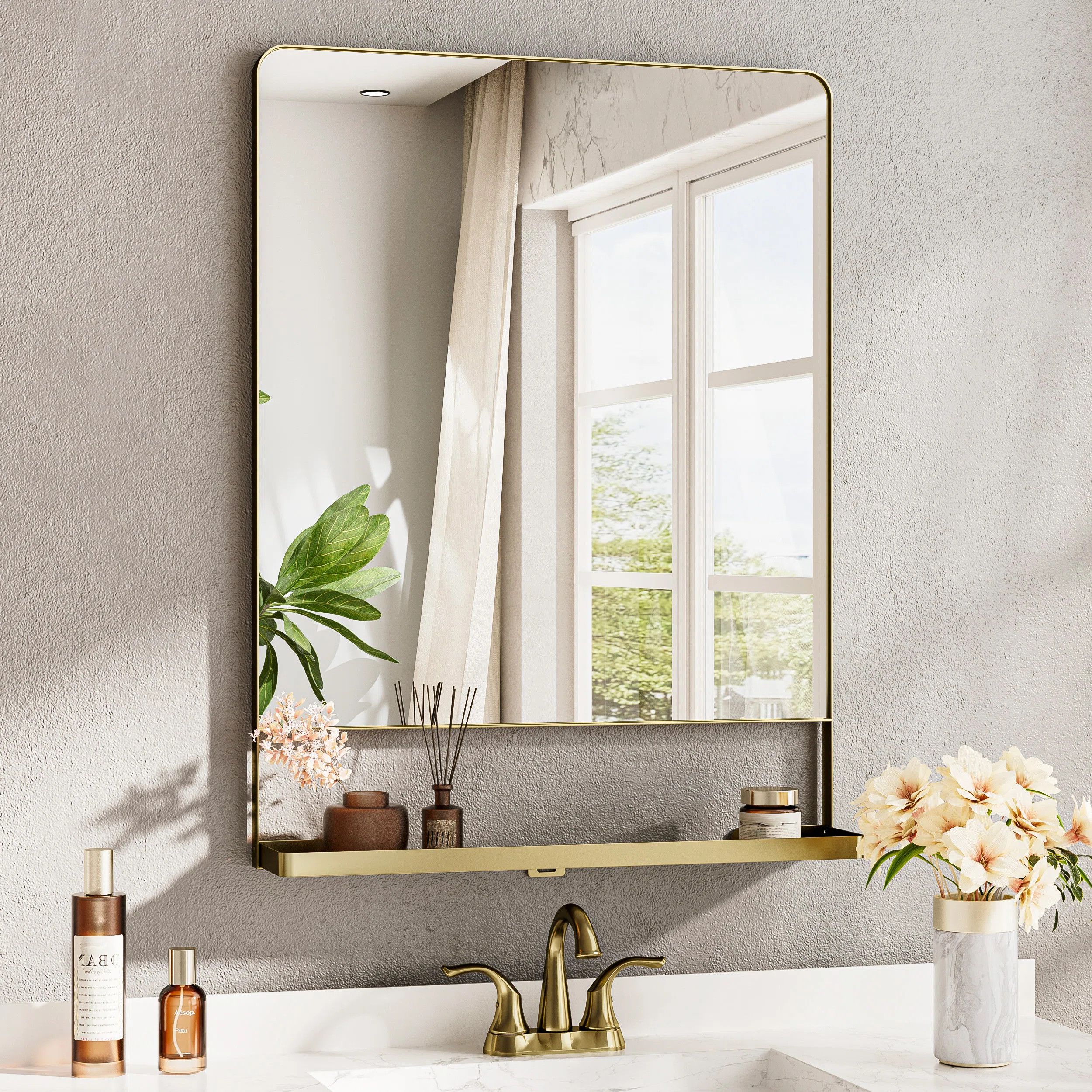 Tillymae Bathroom Vanity Mirror Metal Rectangle Wall Mirror Accent Mirror with Shelves | Wayfair North America
