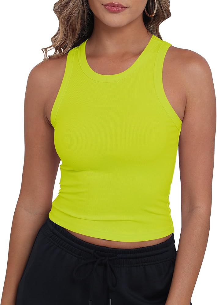 GEMBERA Womens Sleeveless High Neck Racerback Ribbed Knit Fitted Basic Cropped Tank Top | Amazon (US)