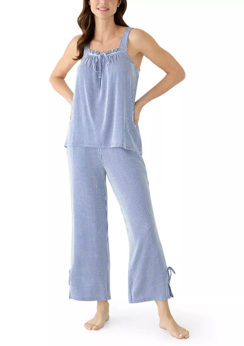 Sleeveless Bow Knit Seersucker Pajama Set | Belk